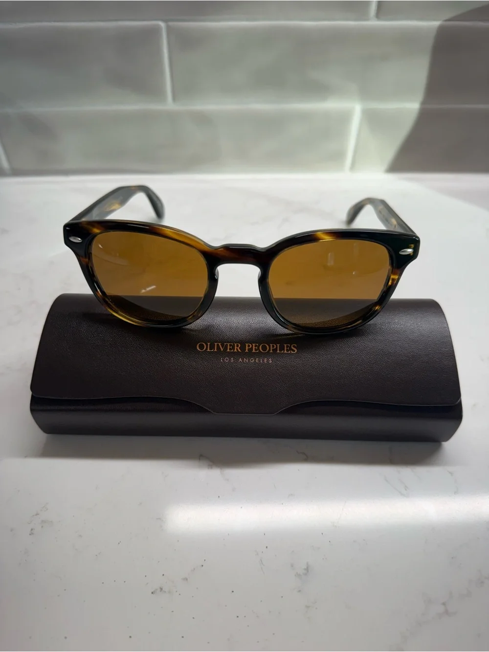Oliver Peoples Tortoiseshell Brown Round Sunglasses